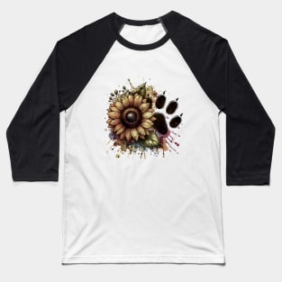 Paw print, sunflower, floral, flowers, pop grunge minimal style, pet lovers, animal lovers Baseball T-Shirt